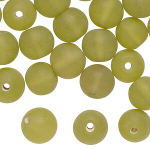 Bead, lampworked glass, translucent matte yellow-green, 10mm round. Sold per 2-ounce pkg, approximately 45 beads.