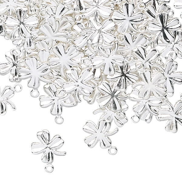 Charm, silver-plated brass, 8mm clover. Sold per pkg of 50. image number 0