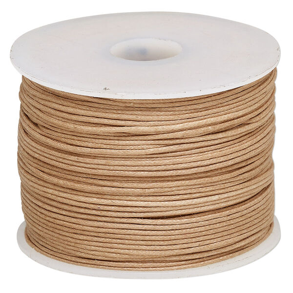 Cord, waxed cotton, light brown, 0.5mm. Sold per 100-meter spool. image number 0