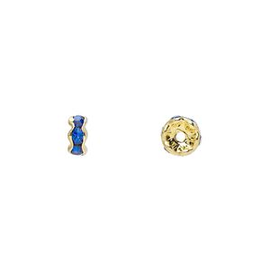 Bead, glass rhinestone and gold-finished brass, sapphire blue, 5x2mm rondelle. Sold per pkg of 10.