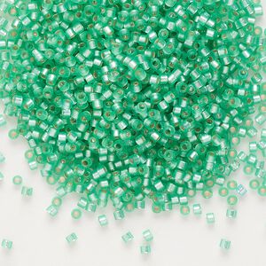 Seed bead, Delica®, glass, pkg/50g, #11 round, translucent semi-matte silver-lined mint green (DB-0691).
