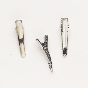 Clasp alligator clip 1pkg3, 29x6mm silver-finished steel