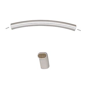 Bead, silver-finished brass, 34x5mm curved oval tube. Sold per pkg of 6.