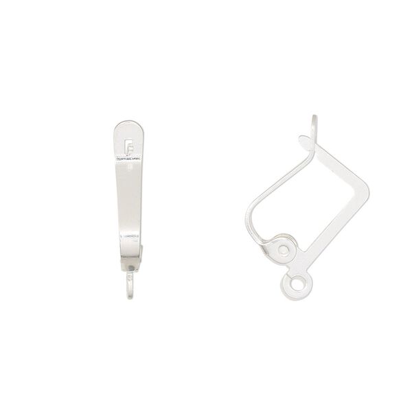 Ear wire, silver-plated brass, 16mm square leverback with open loop. Sold per pkg of 5 pairs. image number 0