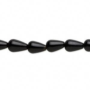 Black agate 1pkg1, teardrop bead 15 inch 7x6mm-9x7mm
