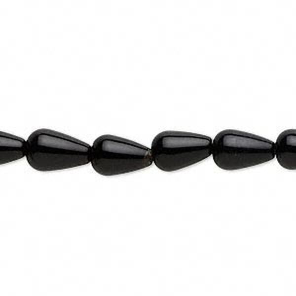 Black agate 1pkg1, teardrop bead 15 inch 7x6mm-9x7mm image number 0