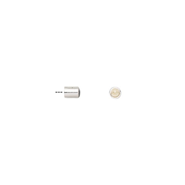 Cord cap, glue-in, silver-finished brass, 4x3mm, 2.1mm inside diameter. Sold per pkg of 6. image number 0