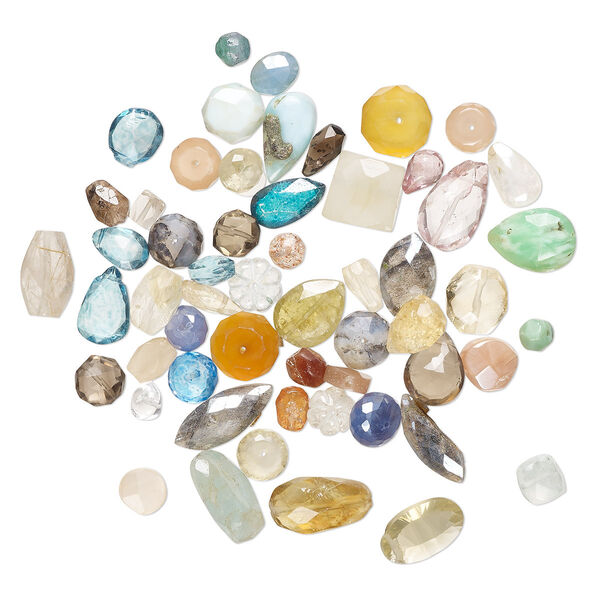 Bead mix, multi-gemstone (natural / dyed / heated / coated), 5x4mm-14x10mm hand-cut top- and center-drilled mixed shapes with 0.4-1.4mm hole, Mohs hardness 3 to 7. Sold per 1-ounce pkg, approximately 45-55 beads. image number 0