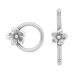 Clasp toggle 1pkg1 silver-plated pewter (tin alloy), 23x18mm round, antique JBB Findings 1-strand