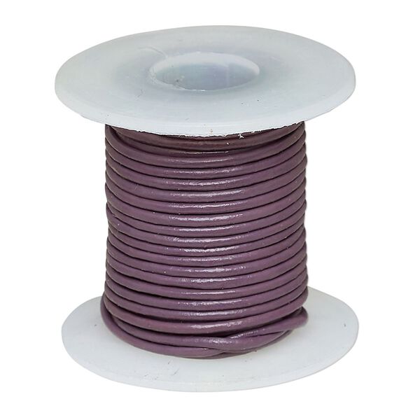 Cord, leather (dyed), purple, 0.5-0.8mm round. Sold per 5-yard spool. image number 0