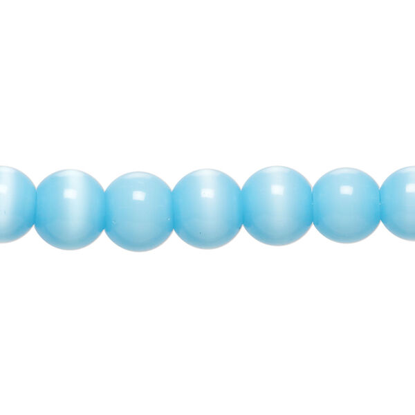 Bead, cat's eye glass (fiber optic glass), sky blue, 7-9mm irregular round. Sold per 14-inch strand, approximately 50 beads. image number 0