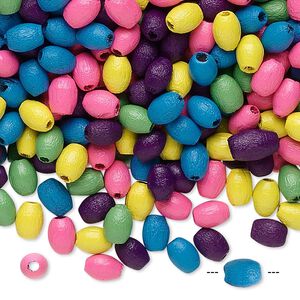 Bead mix, painted wood, mixed colors, 5x3mm oval. Sold per 90-gram pkg, approximately 3,600 beads.