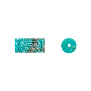 Turquoise 1pkg1, hand-cut carved tube bead 14x7mm