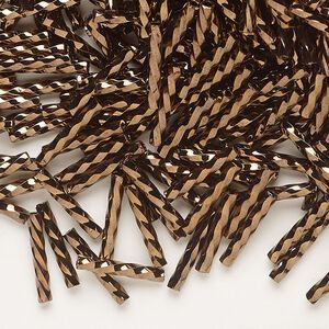 Bugle bead, Dyna-Mites™, glass, opaque iris bronze, 12mm twisted. Sold 50-gram pkg.