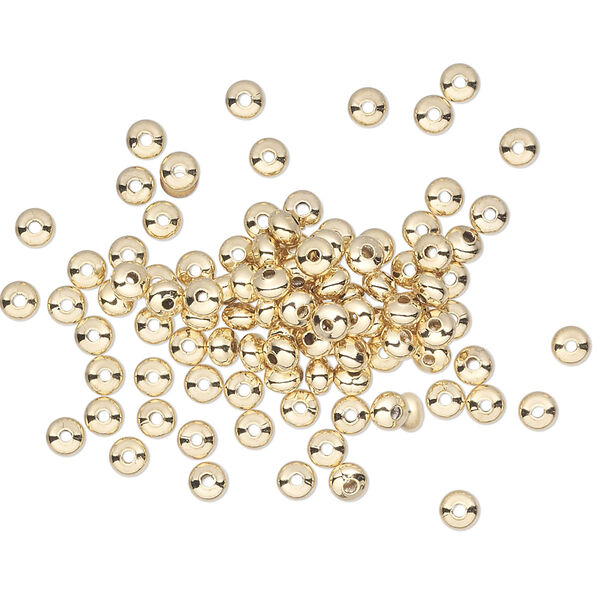 Bead, gold-plated brass, 3x2mm smooth rondelle. Sold per pkg of 100. image number 0