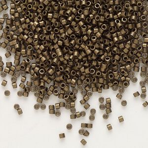 Seed bead, Delica®, glass, pkg/7.5g, #11 round, opaque matte metallic dark bronze (DB-0322).