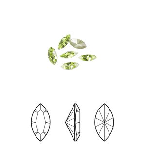 Fancy stone 6pk citrus green foil back, Crystal Passions® 5x2.5mm navette 4228