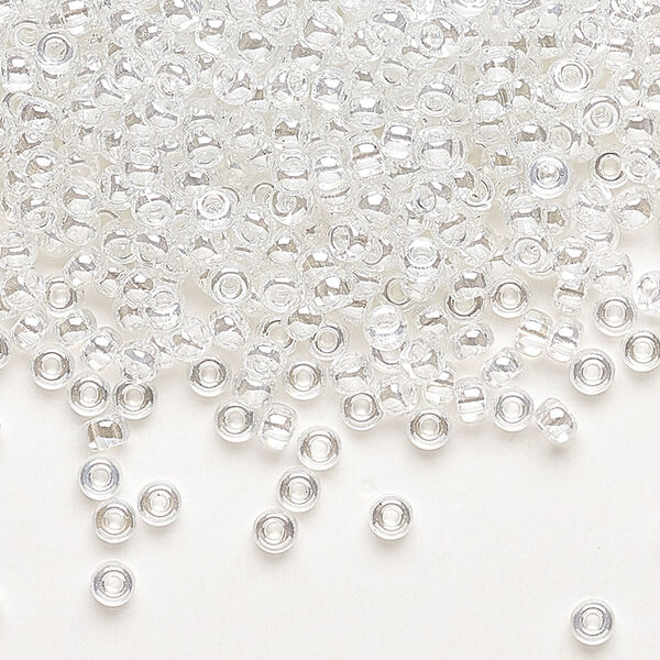 Seed bead, Miyuki, glass, pkg/50g, #8 rocaille, translucent luster crystal clear, (RR-160). image number 0