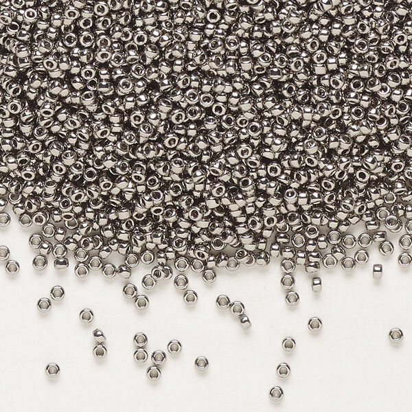 Seed bead, Miyuki, glass, pkg/250g, #15 rocaille, opaque nickel-plated, (RR-190). image number 0