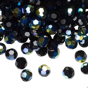 Bead 144pk jet AB, Preciosa Czech crystal 6mm round