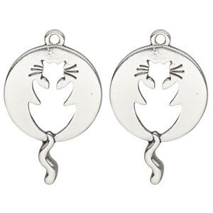Focal, antique silver-finished "pewter" (zinc-based alloy), 30x20mm round single-sided cutout cat. Sold per pkg of 2.