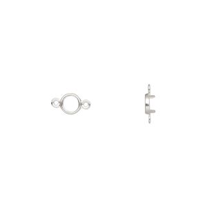 Link, sterling silver, 5mm round with 4mm 4-prong low wall bezel setting. Sold per pkg of 2.