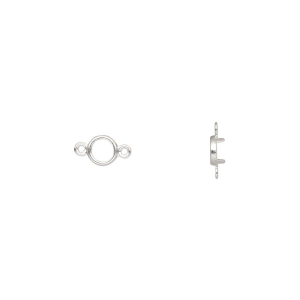 Link, sterling silver, 5mm round with 4mm 4-prong low wall bezel setting. Sold per pkg of 2. image number 0