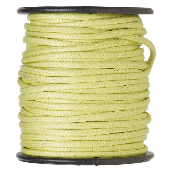 Cord, waxed cotton, lemon green, 2.5mm lightly-waxed flexible round with soft drape. Sold per 25-meter spool. image number 0