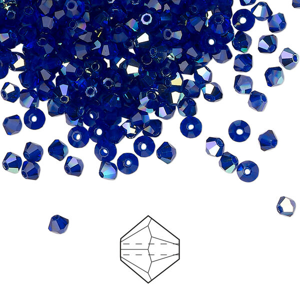 Bead 1440pk cobalt blue AB, Preciosa Czech crystal 3mm bicone image number 0