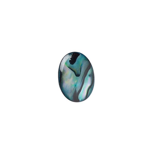 Cabochon, paua shell (coated / dyed), blue, 14x10mm calibrated oval, Mohs hardness 3-1/2. Sold per pkg of 6. image number 0