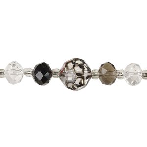 Bead assortment, painted glass, mixed clear / black / smokey. Sold per 7-inch strand.