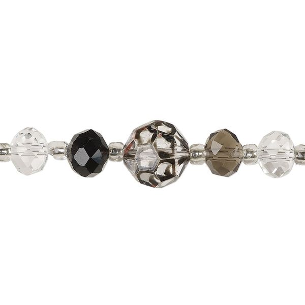 Bead assortment, painted glass, mixed clear / black / smokey. Sold per 7-inch strand. image number 0