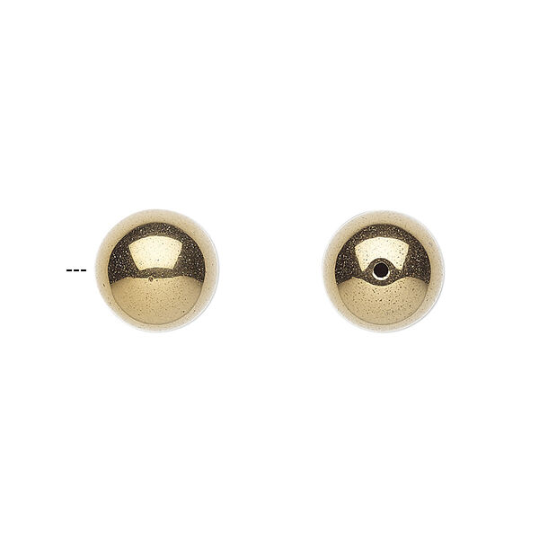 Bead, electroplated Hemalyke™ (man-made), gold, 10mm half-drilled round. Sold per pkg of 4. image number 0