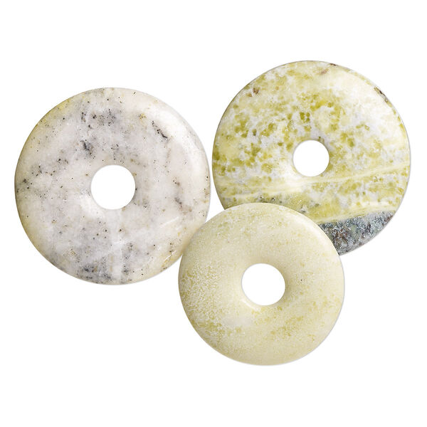 Peridot new "jade" 1pkg3, undrilled donut focal natural B- grade, mix 40-46mm image number 0