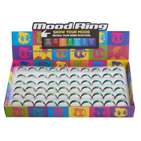 Ring mix, imitation rhodium-plated "pewter" (zinc-based alloy) and acrylic, multicolored, 6mm color changing "mood" ring, sizes 6 to 9. Sold per pkg of 60. image number 0