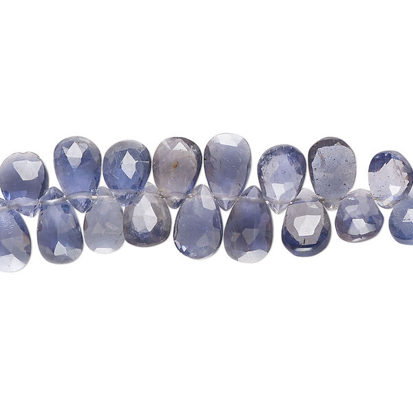 Bead, iolite (natural), 7x5mm-9x7mm hand-cut faceted puffed teardrop, B grade, Mohs hardness 7 to 7-1/2. Sold per 8-inch strand, approximately 65 beads. image number 0