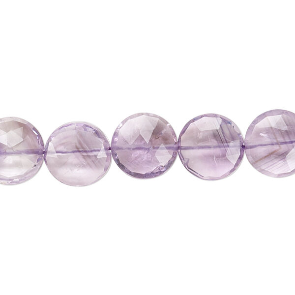 Bead, lavender amethyst (natural), 8-10mm hand-cut faceted flat round with 0.4-1.4mm hole, B+ grade, Mohs hardness 7. Sold per 6-1/2 inch strand. image number 0