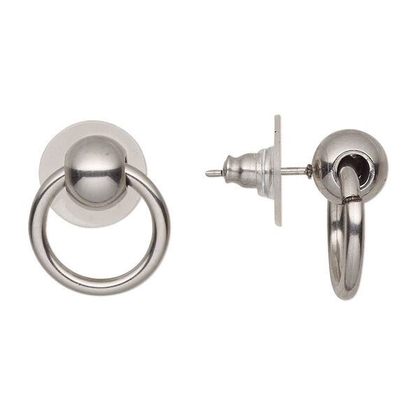 Earring, Everyday Jewelry, stainless steel, 17x15mm ball with hoop and post. Sold per pair. image number 0