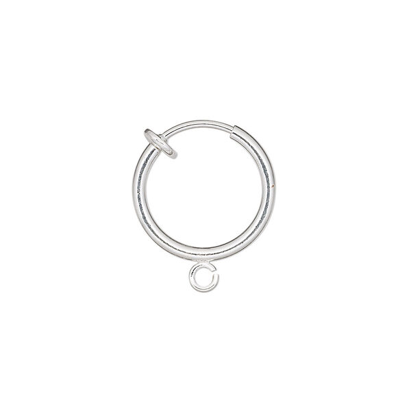 Earring, silver-plated brass, 15mm round hoop with open loop and pierced-look spring closure. Sold per pair. image number 0