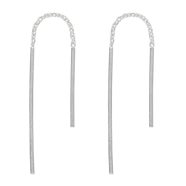 Ear thread, sterling silver, 2-13/16 inch cable chain with 29x1mm and 20x1mm bars. Sold per pair. image number 0