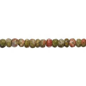 Unakite 1pkg1, hand-cut faceted rondelle bead natural 8 inch 4x2mm-5x4mm