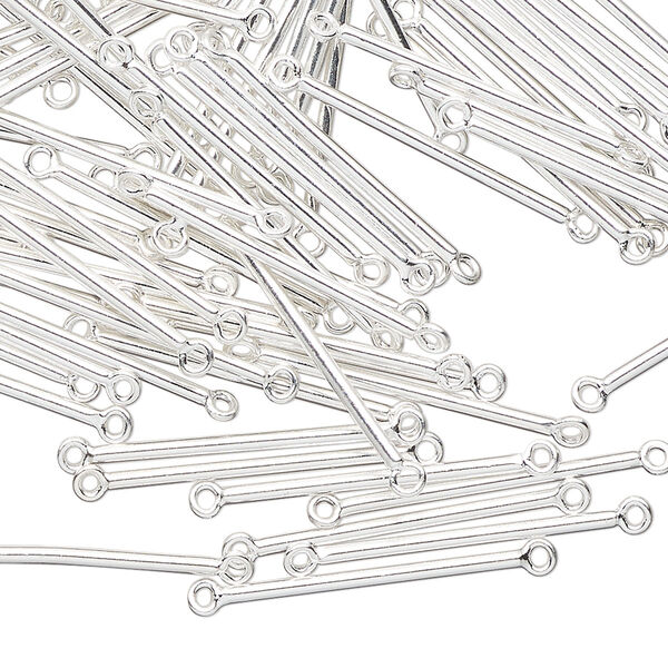 Link, silver-finished brass, 25x1mm bar. Sold per pkg of 100. image number 0