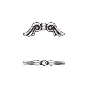 Bead, TierraCast®, antique silver-plated pewter (tin-based alloy), 21x7mm double-sided wing. Sold per pkg of 20.