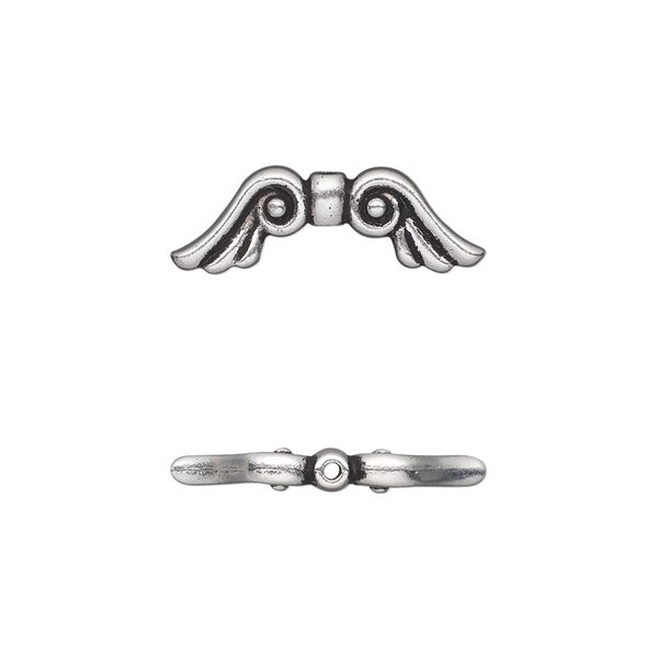 Bead, TierraCast®, antique silver-plated pewter (tin-based alloy), 21x7mm double-sided wing. Sold per pkg of 20. image number 0