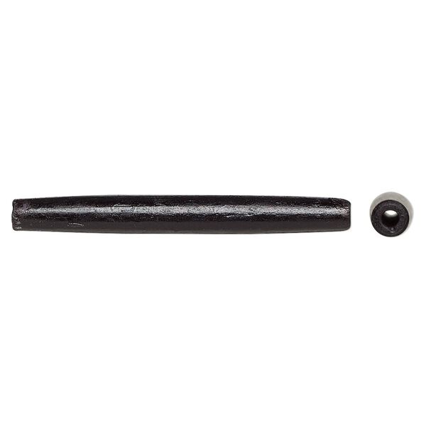 Bead, domestic water buffalo bone (dyed), black, 37x3mm-39x5mm hand-cut hairpipe, Mohs hardness 2-1/2. Sold per pkg of 12. image number 0