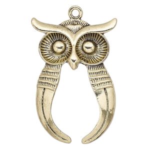 Focal, antique gold-finished "pewter" (zinc-based alloy), 47x31mm owl with 30x22mm oval setting. Sold individually.