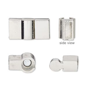 Clasp magnetic slide lock 1pkg1 imitation rhodium-plated "pewter" (zinc alloy), 21x10mm rectangle / fits 8x3mm cord, 1-strand