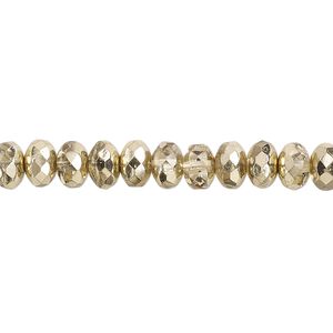 Bead, Czech fire-polished glass, metallic pale gold, 7x5mm faceted rondelle. Sold per 15-1/2" to 16" strand.