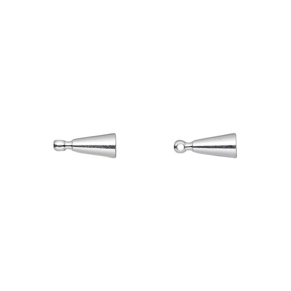 Bead end, glue-on, silver-finished brass, 6.5x4mm cone with loop. Sold per pkg of 12. image number 0