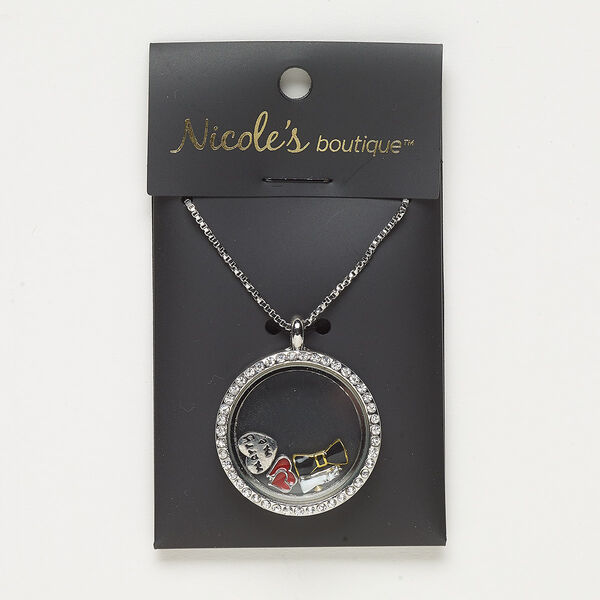 Necklace, glass / enamel / antique silver- / silver- / gold-finished "pewter" (zinc-based alloy) / steel, multicolored, 30mm round with mixed designs, 24 inches with 2-inch extender chain and lobster claw clasp. Sold individually. image number 0